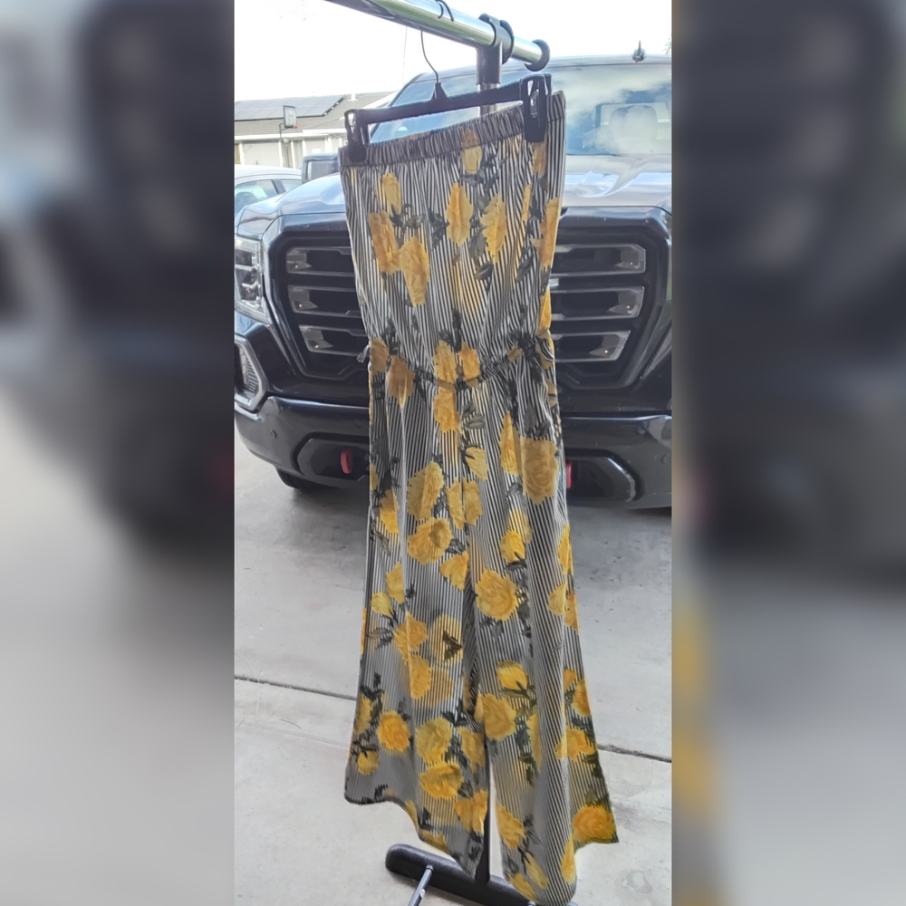 Striped Floral Wide-Leg Pants